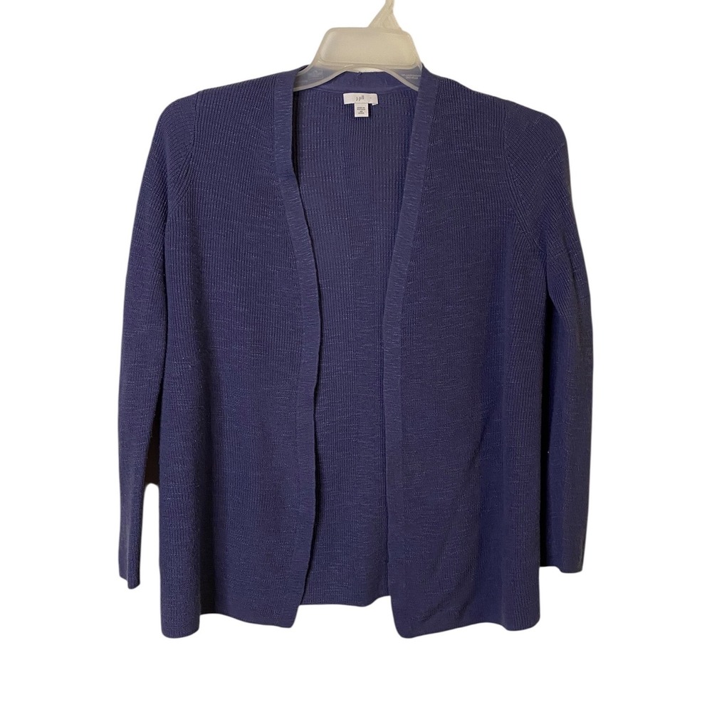 J Jill Womens XS Petite Blue Open Front Lightweight Cotton Linen Cardigan